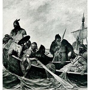 Norse Viking Leif Ericson Coast Of Vineland Photo Gravure Victorian 1894 DWS11